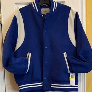Hudson Jeans men’s wool blend varsity jacket.